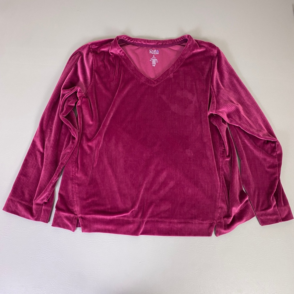 Croft & Barrow Sleep Shirt Top Womens XL‎ Corduroy Pink V Neck Long Sleeve Cozy